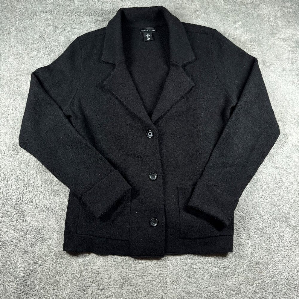 Adrienne Vittadini‎ Knit Cardigan Blazer Women's L Black 3-Button Notched Lapel